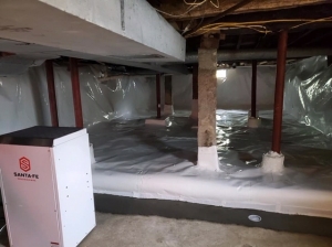 Crawlspace with 20 Mill Vapor Barrier encapsulation and new Dehumidifier