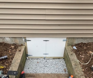 New PBW built PVC door hatch for crawlspace area entrance