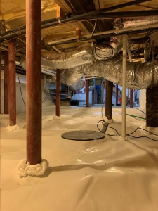 Encapsulation installation with 20 Mil Vapor Barrier and sump pump system