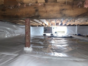 Completed encapsulation in crawlspace for moisture control