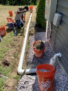 Installation of exterior discharge line with frost protection