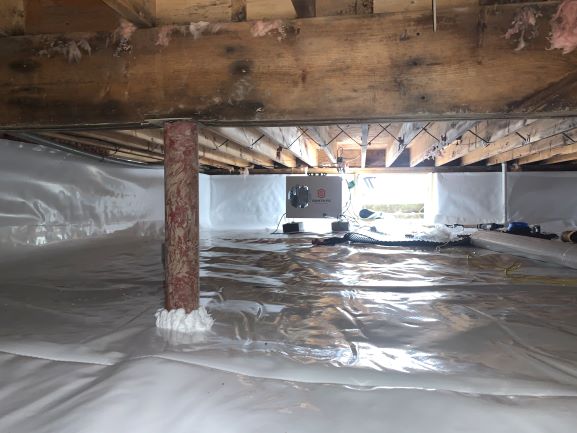 Encapsulated crawl space serviced in Lunenberg, MA by Premier Basement Waterproofing